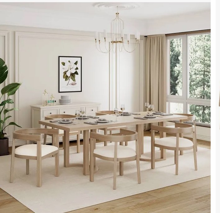 (4 chair) 7Lark Manor Inesa 7-Piece Solid Wood Dining Table and Chairs Set