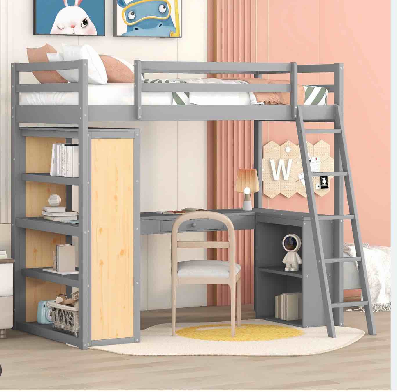 incomplete box 1 of 2 only) Ghillie Loft Bed with Built - in - Desk 
