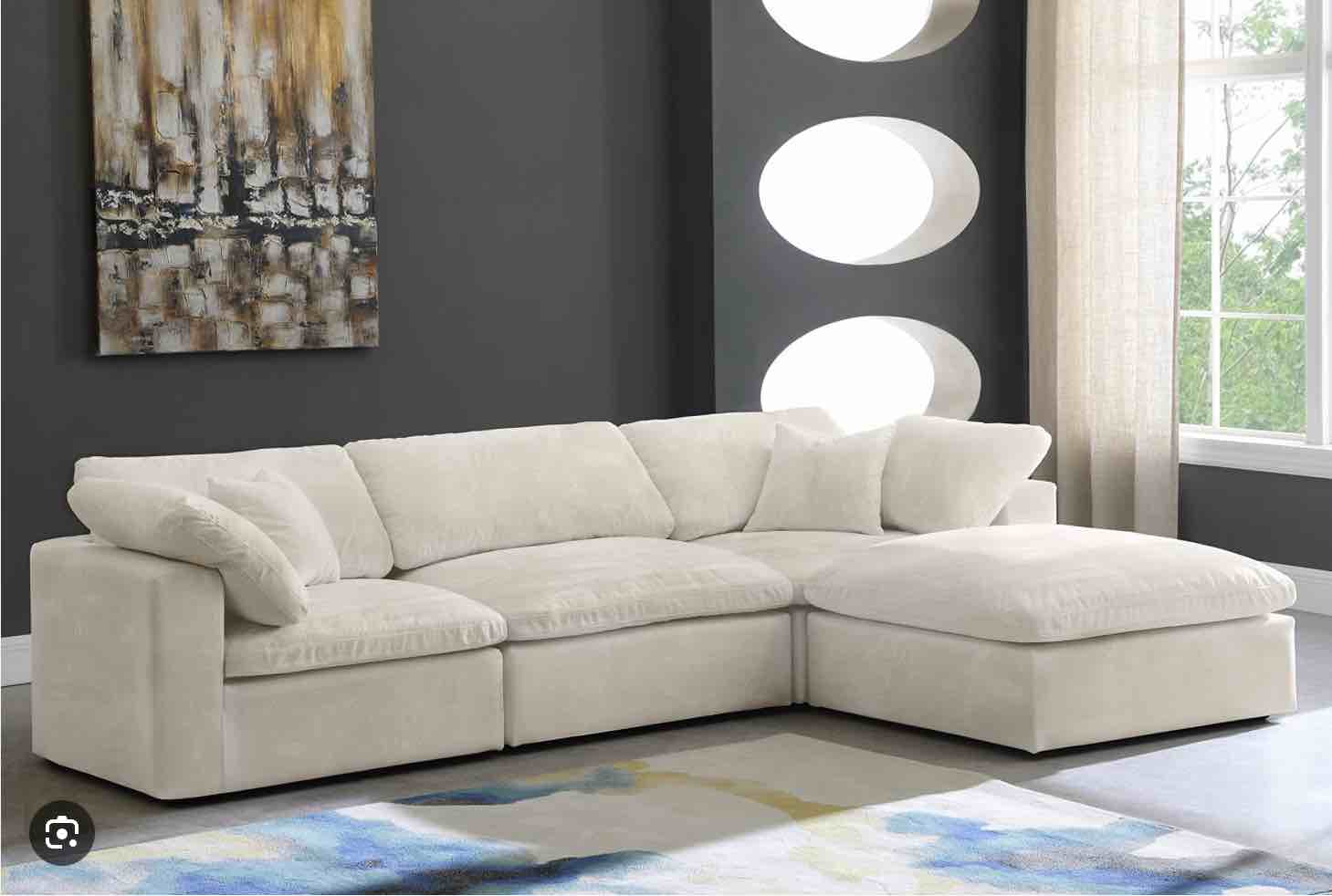 incomplete box 1 only) Similar Meridian Furniture 634Cream-Sec4A Cozy Collection Contemporary Fiber Filled Comfort Overstuffed Velvet Upholstered Modular Sectional Seating for 3 + 1 Ottoman Cream