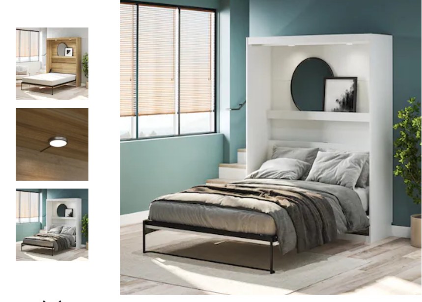 incomplete box 1 only) Signature Sleep Impressions Full Murphy Bed with Gallery Shelf & Touch Sensor LED Lighting, Natural