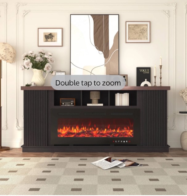EROMMY 70" Fireplace TV Stand, Entertainment Center with Fireplace, TV Stand with Electric Fireplace for Living Room, Dark Walnut