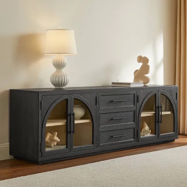 incomplete box 2 of 2 only) 78.7" Arched Glass Doors TV Stand With Storage An