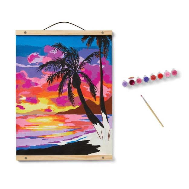 Paint by Number Kit Tropical Beach Scene - Mondo Llama™: Adult DIY Art, Acrylic Paints, Fabric, Brush Included