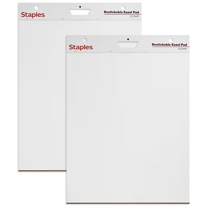 Staples Stickies Easel Pads 25 x 30 White 30 Sheets/Pad 2 Pads/CT 958103