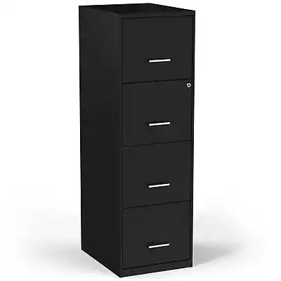 Staples - 4-Drawer Vertical File Cabinet, Letter Size, Lockable, 47.2"H x 14.5"W x 18.9"D - Black