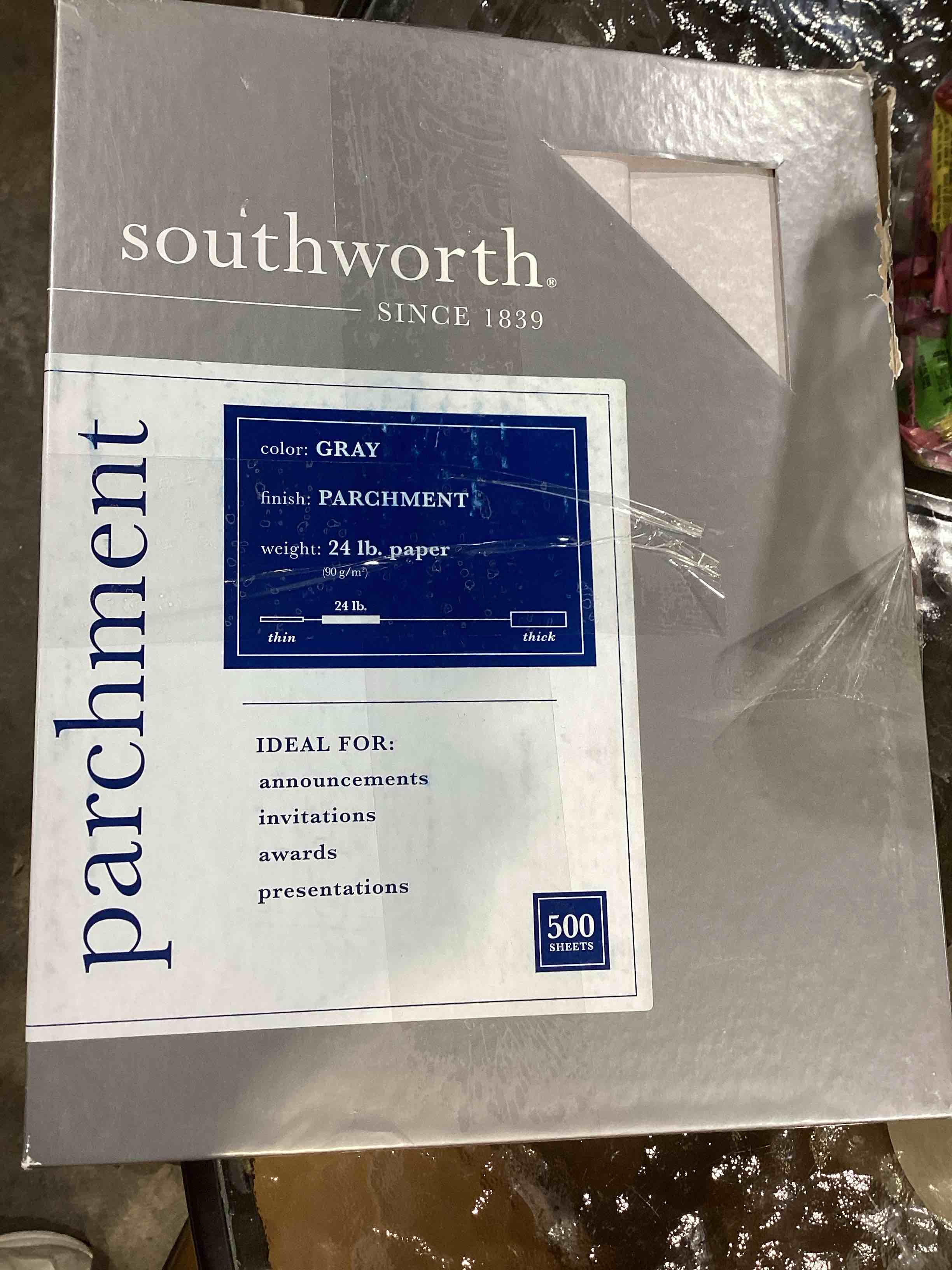 Condition photo showing New/Like New for parchment specialty paper, gray, 24 lbs, 8-1/2 x 11, 500/box