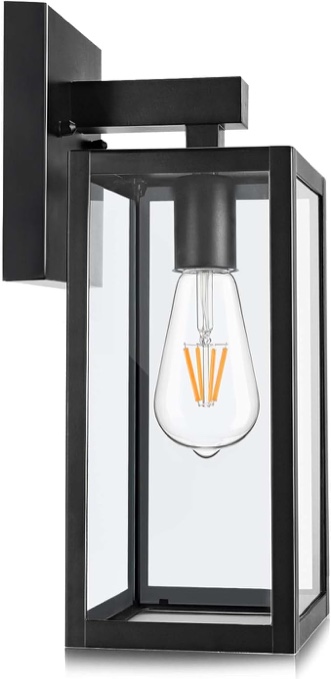 1- Light Matte Black Outdoor Wall Lantern with Clear Glass Shade