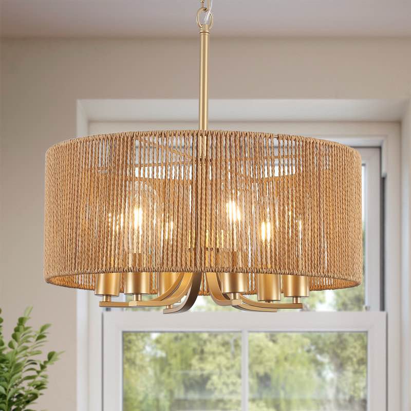 Lauri 6-light Handwoven Rattan Boho Farmhouse Chandelier