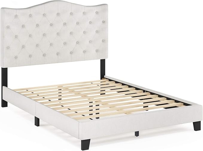  linen upholstered headboard - modern  queen adjustable height -button color dark gray similar 