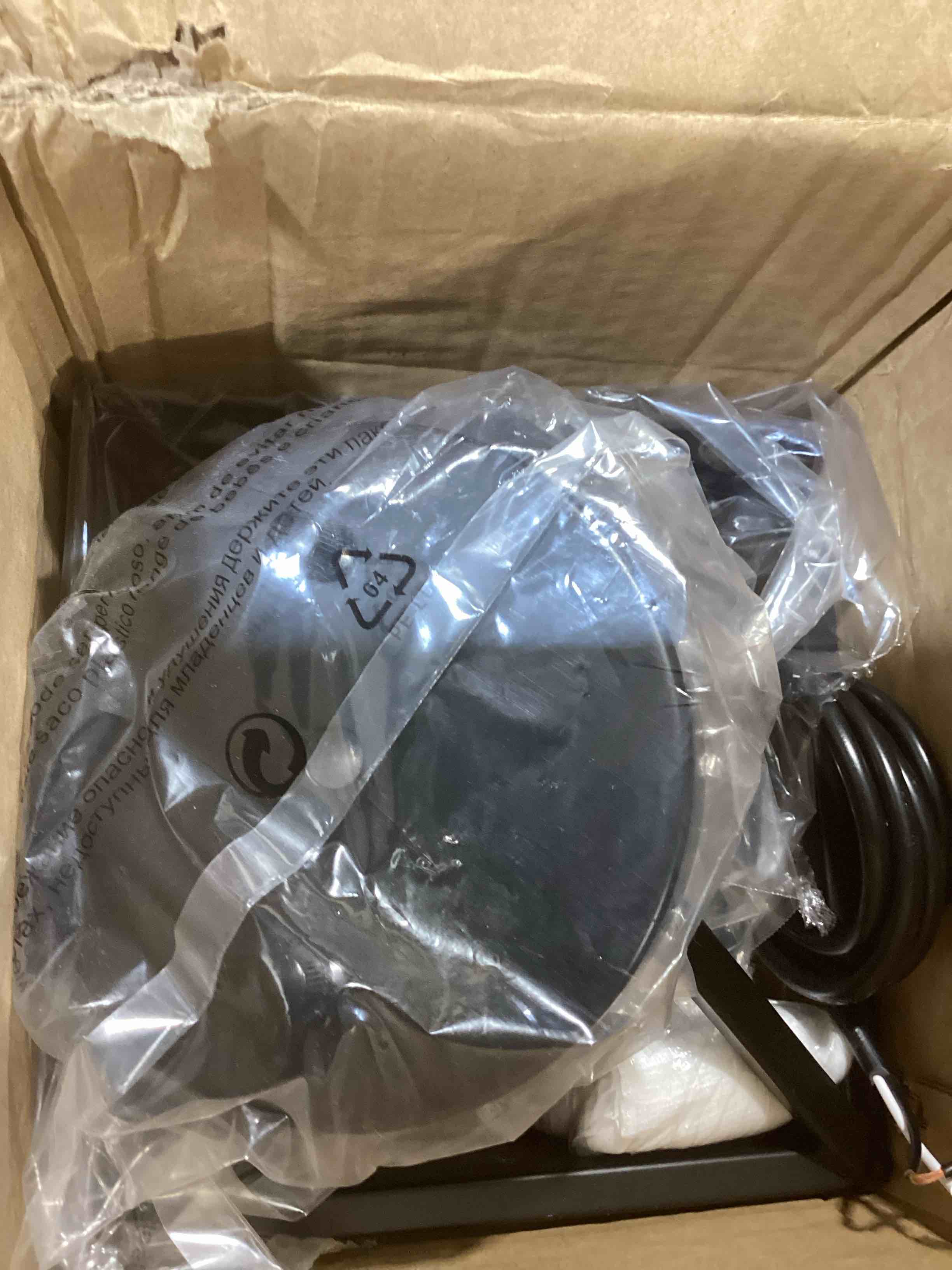 Condition photo showing Good Condition for light matte black modern farmhouse cage lantern pendant light with clear glass shade, perfect for dining room