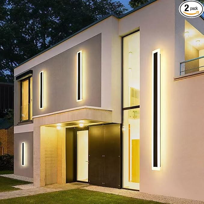 47.2inch long outdoor led wall lights,38w waterproof ip65 warm white 120v led wall mount light fixture acrylic black exterior wall lights for house courtyard balcony porch (47.2inch)