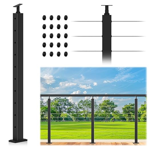 36" level drilled cable railing post for deck