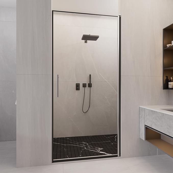 PIVOT SHOWER DOOM Code: FP34 Dimension 34"W x 72"H Clear Tempered Glass Chrome Finish Reversible Install ANSI Certified