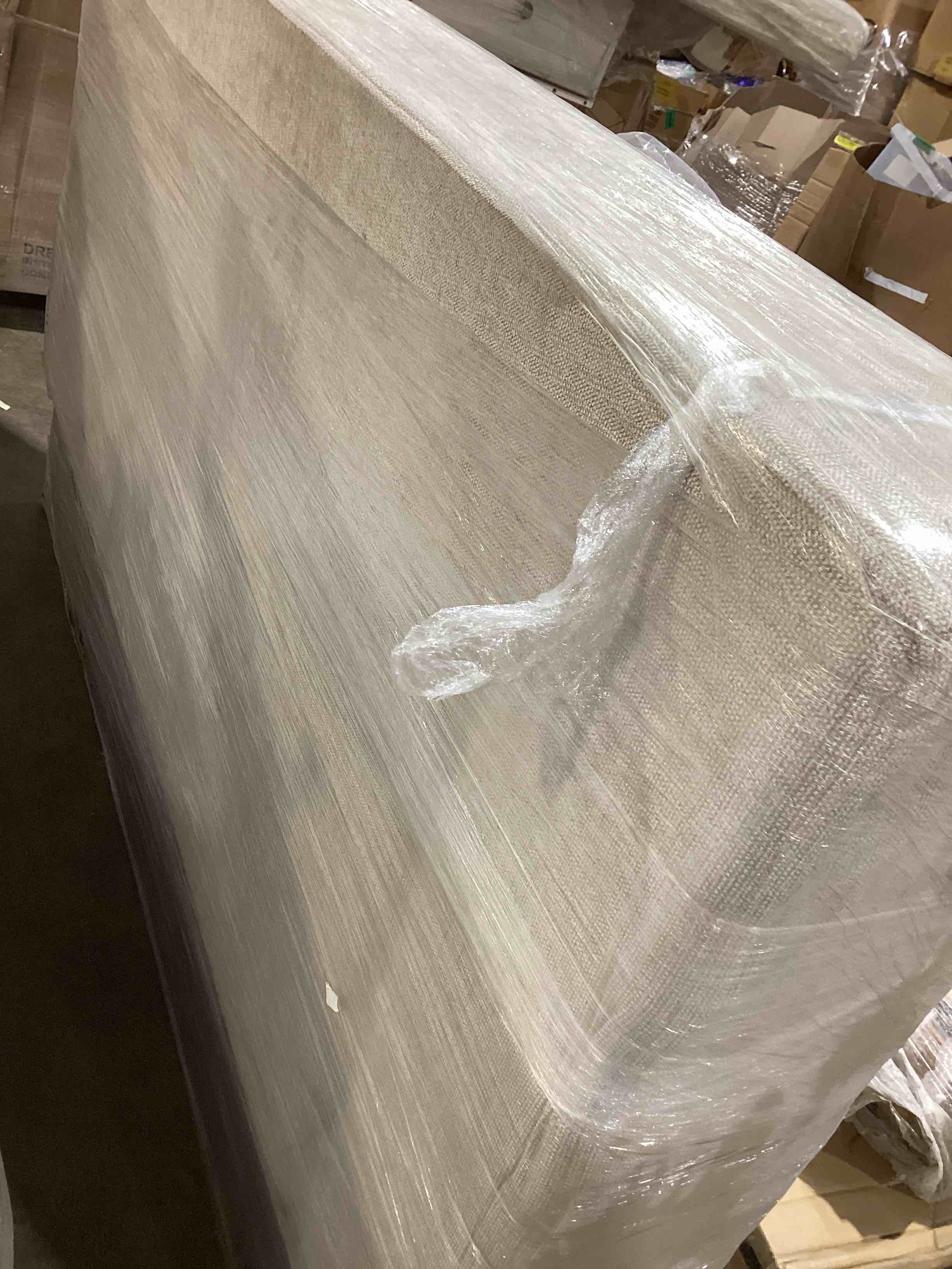 Condition photo showing Good Condition for langford queen upholstered bed headboard color beige