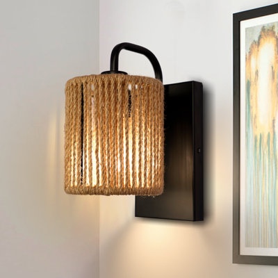 Woven Rattan Wall Sconce, Eco-Friendly Hemp Rope Fisture, Ideal