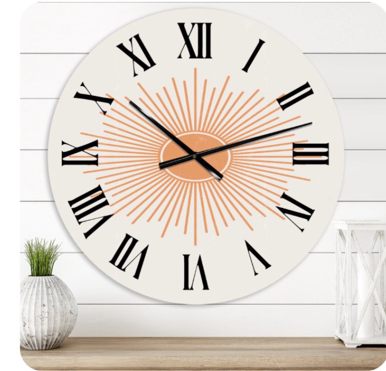 Designart 'Minimalist Bright Shining Orange Sun Rays Iii' Modern Wall Clock