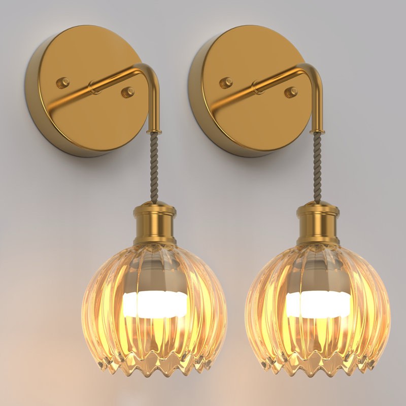 battery operated armed wall sconce with tulip glass shade, remote control sconces (set of 2)