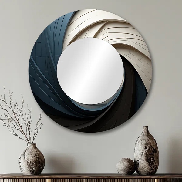Geometric Spiral 1 - Abstract Spirals Round Mirror Wall Decor Print