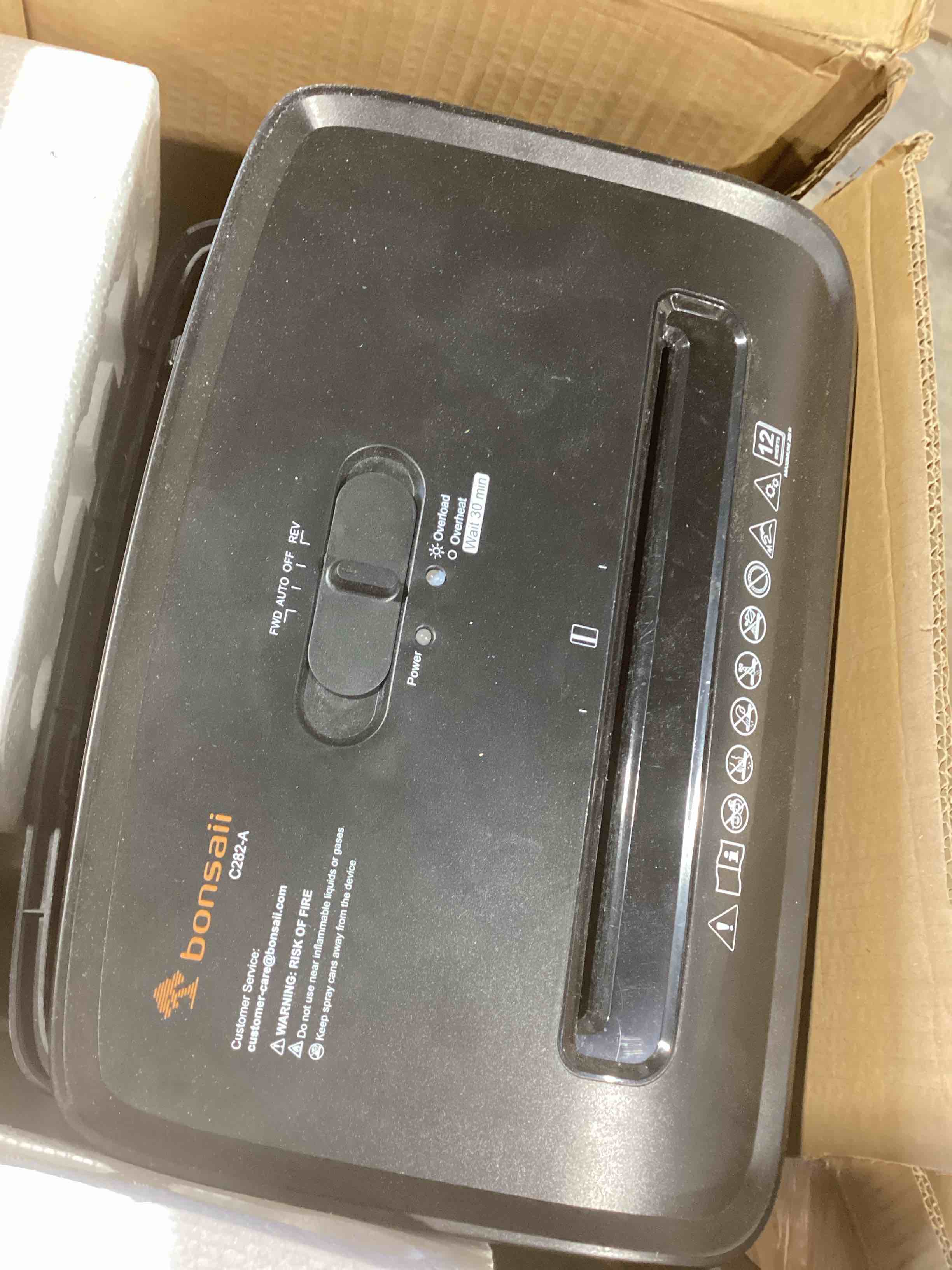 Condition photo showing As Is for paper shredder for home office heavy duty with 60 mins running with us patented cutter,shred cd/card with extra large bin,auto jam proof(etl) (18-sheet micro cut)