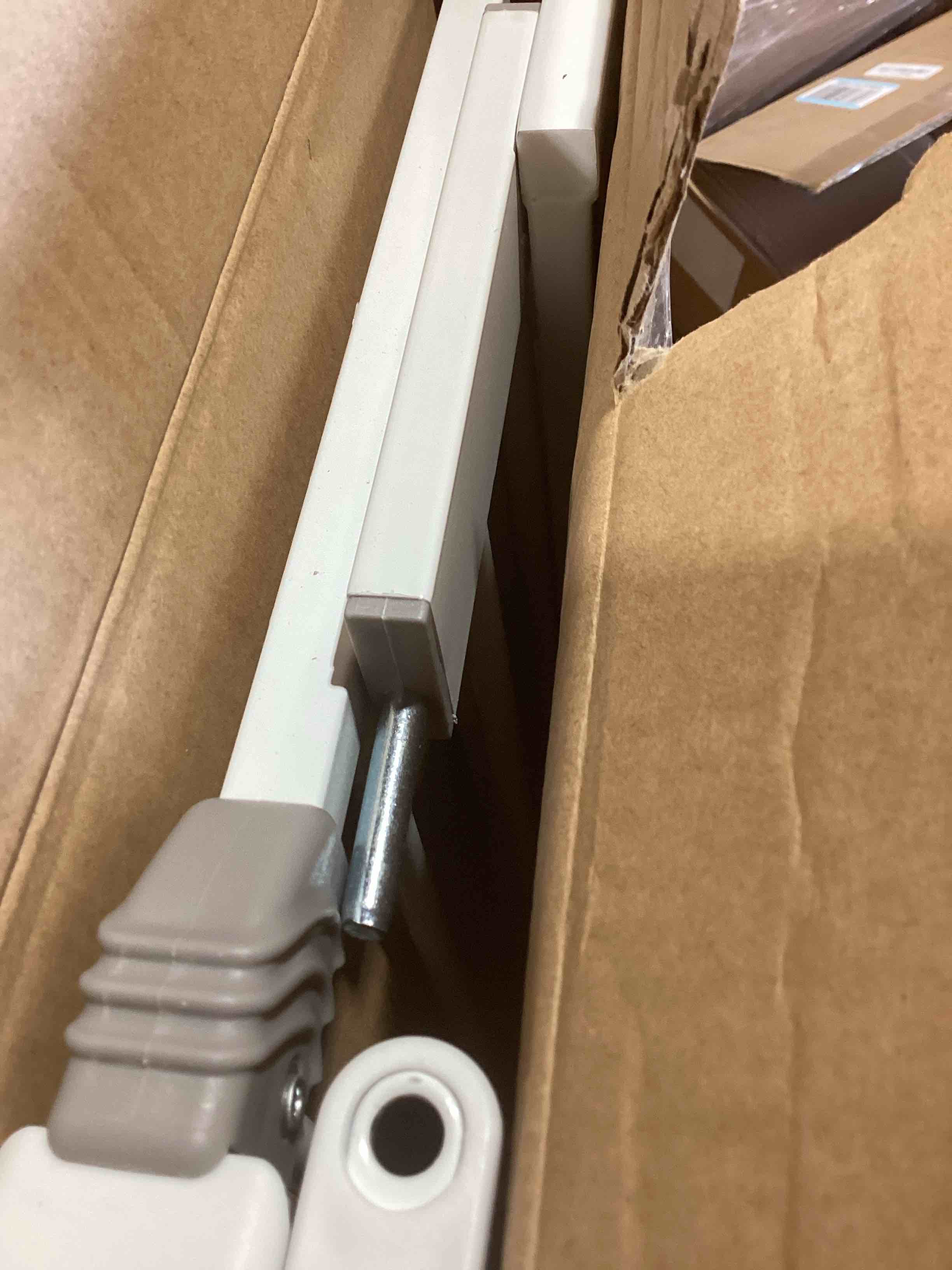 Condition photo showing New/Like New for regalo safety 38" baby gate for doorways & bottom of stairs, pressure mount design for babies, toddlers & pets, tested & safe for 30 years, american designed, american owned, white white 29-38.5"w x 30"h