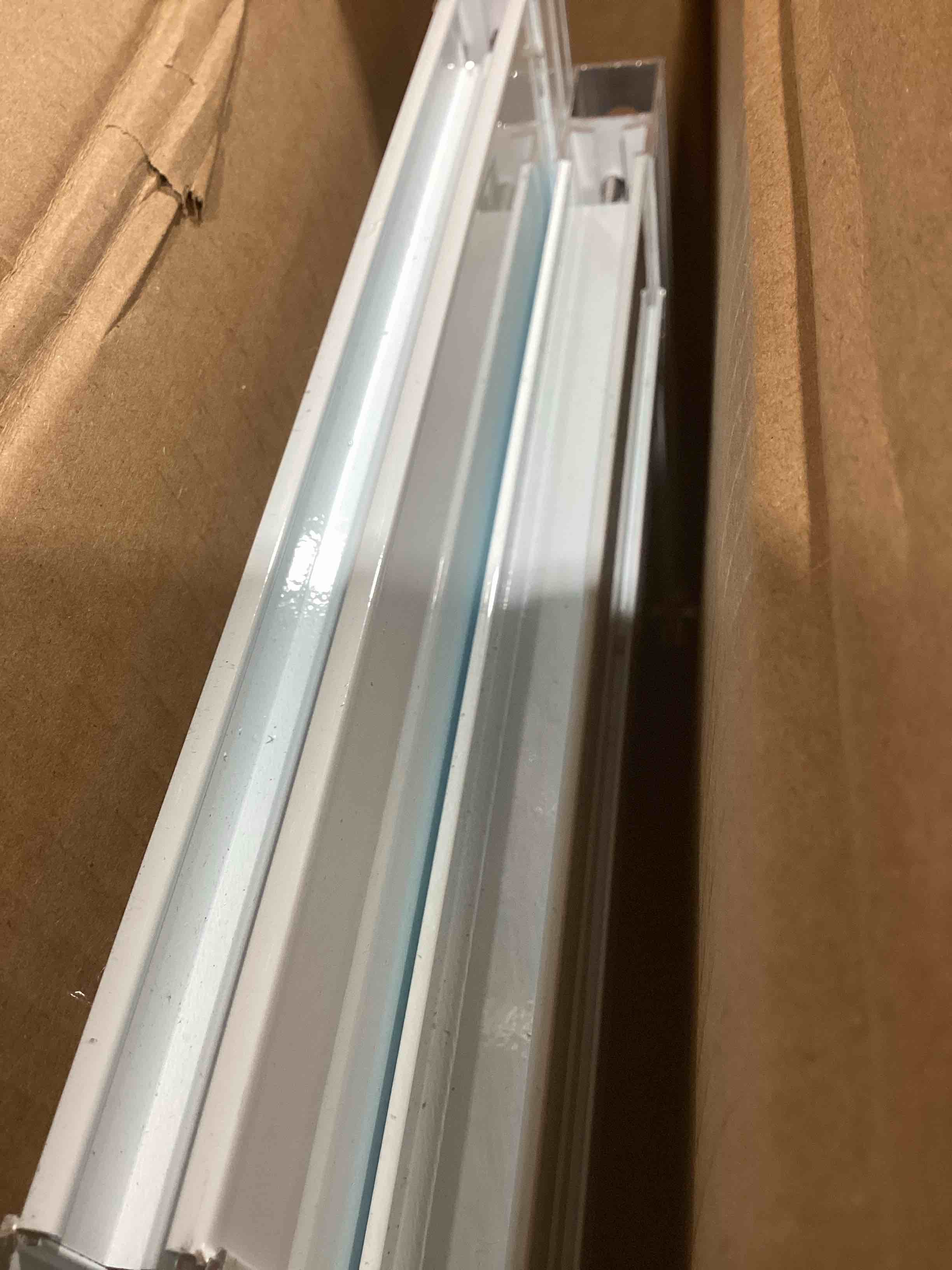 Condition photo showing New/Like New for dog door for sliding glass door, adjustable height 75 3/5" to 80", aluminum frame sliding door dog door insert, suitable for large dogs up to 75 lbs(large,white)