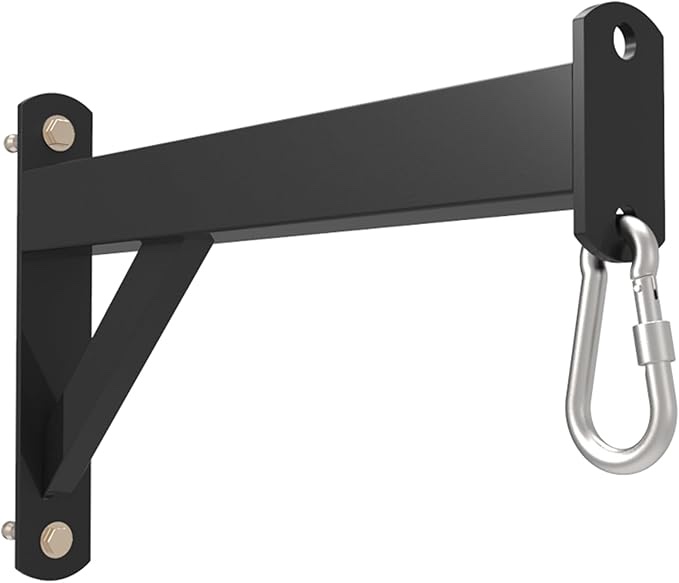 tubular steel bracket designed for home gyms, extending 26 inches from the wall to support heavy bags up to 70 lbs