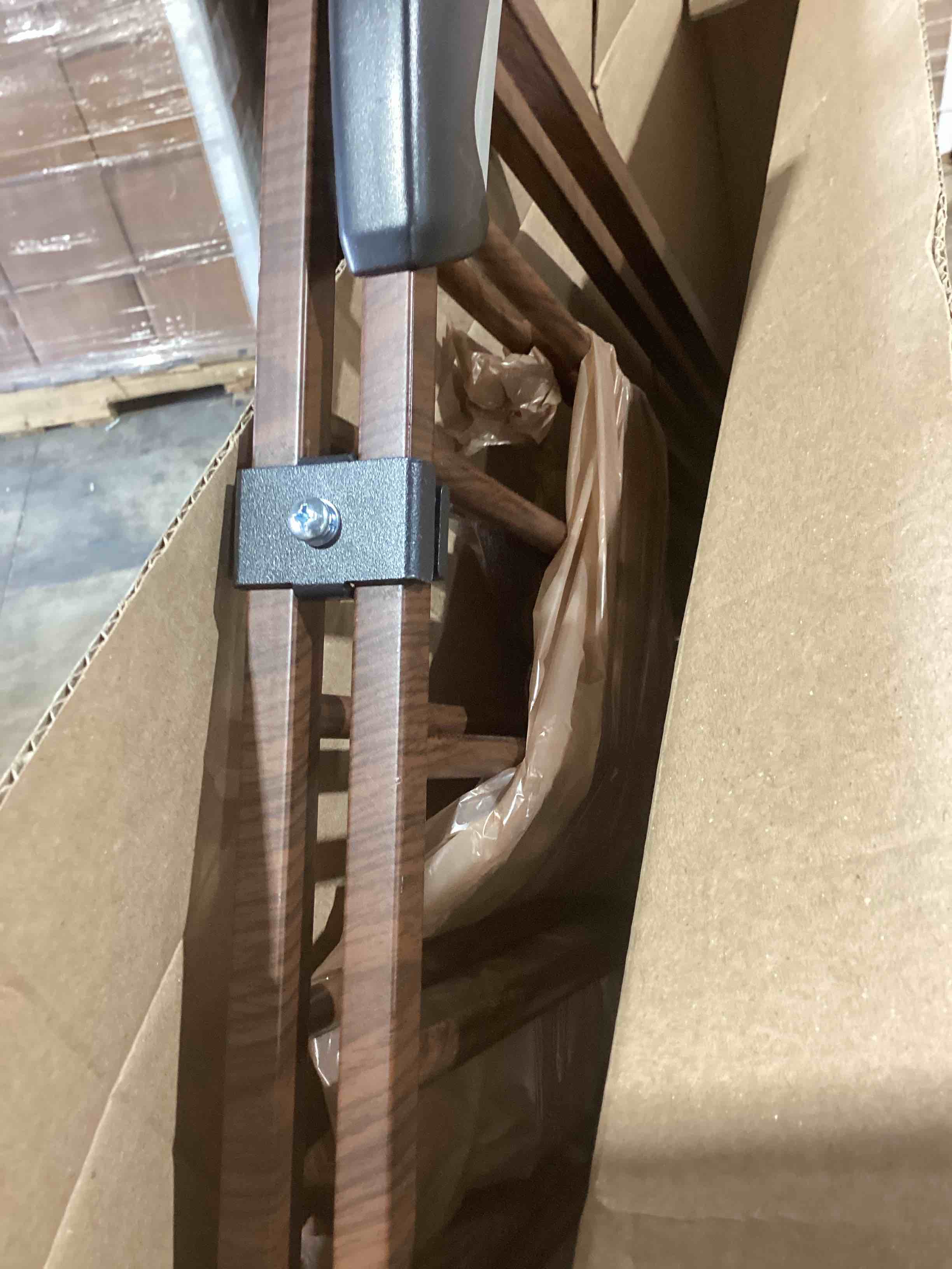 Condition photo showing Good Condition for babelio 29-48" metal baby gate with brown wood pattern, auto close dog gate pressguard p7 for the house, stairs and doorways, pressure mounted pet gate with door, safety gate for child and pets brown wood pattern 30"tall 29"-48" wide