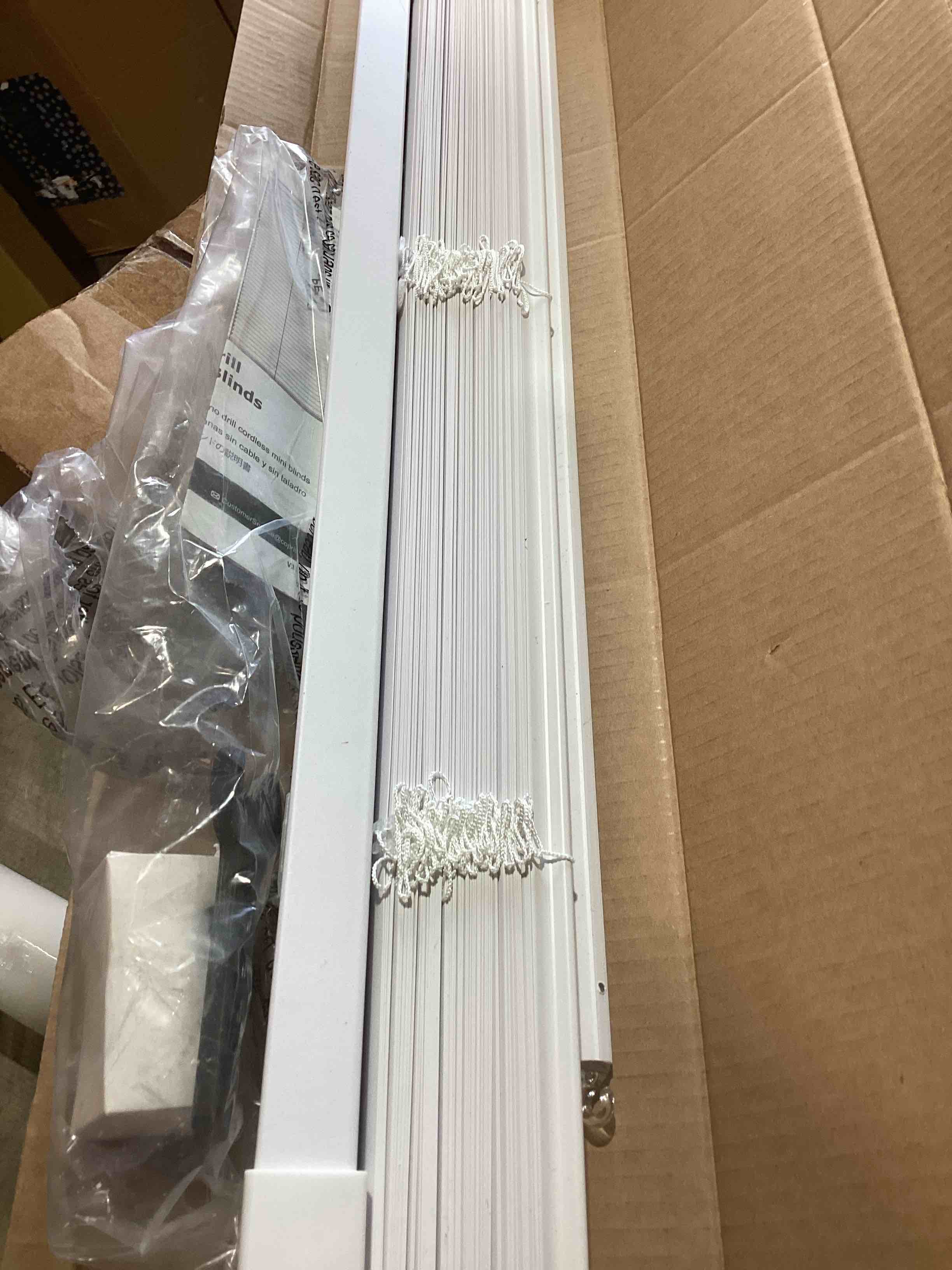 Condition photo showing Good Condition for lazblinds no tools no drill 1" vinyl mini blinds, cordless blinds for windows, light filtering horizontal window blinds & shades, 29" w x 64" h, white cordless-white 29" w x 64" h