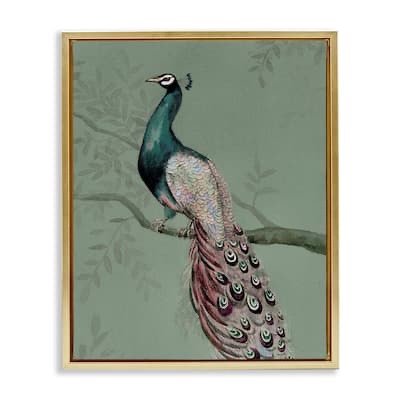 Condition photo showing New/Like New for regal peacock on branch framed floater canvas wall art by cloverfiel