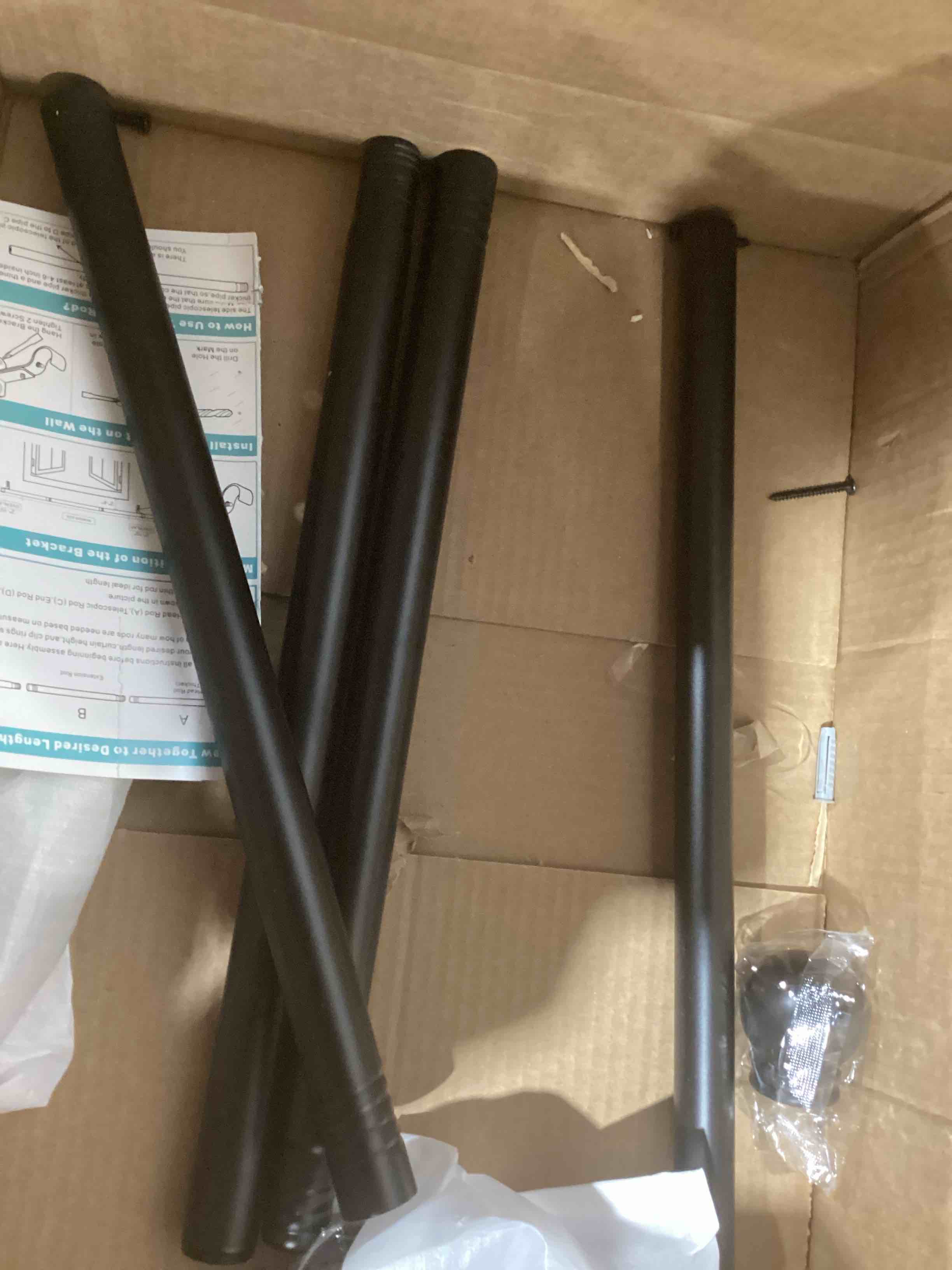 Condition photo showing Good Condition for curtain rods for windows 16 to 48 inches, curtain rod max adjustable length of 60 in, 1" diameter drapery rods round finials, black, pack of 1