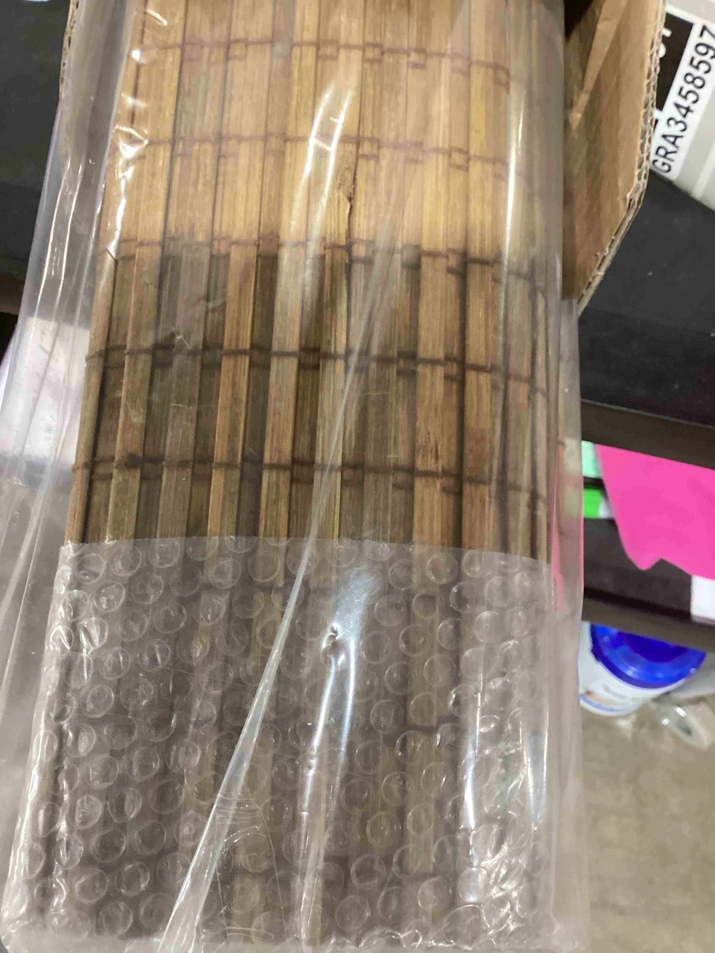 Condition photo showing New/Like New for lazblinds no tools no drill cordless bamboo roman shades, light filtering window treatment, roll up bamboo blinds for windows 20'' w x 48'' h, eastfield teak light filtering-eastfield teak 20" w x 48" h