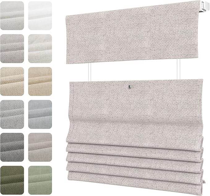 Drill TDBU Cordless Roman Shades 32"W "W× 64"H Blackout - White