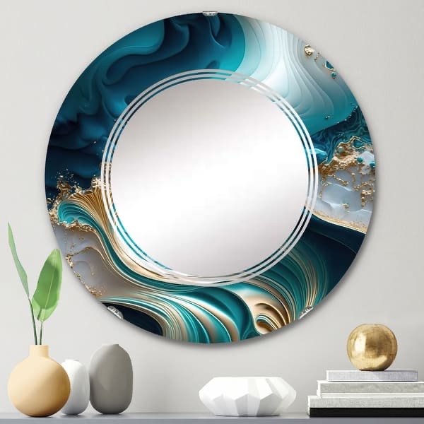 Designart 'Abstract Geode Turquoise III' Printed Abstract Marble Wall Mirror
