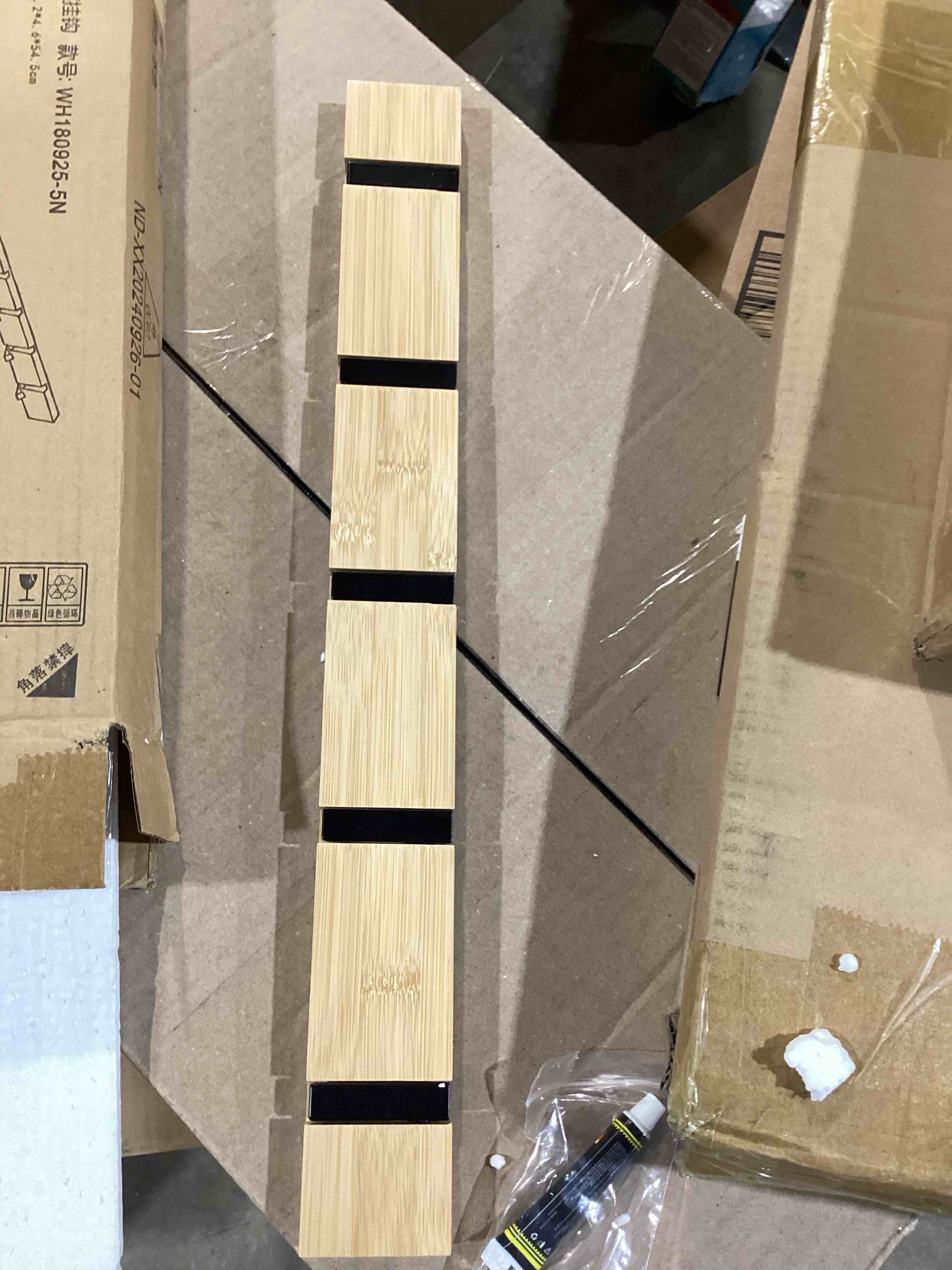 Condition photo showing New/Like New for wooden wall mounted folding rack, modern wall floating coat hook rack space-saving coat hanger for coats, hats, scarves, key (wooden 5 hooks)