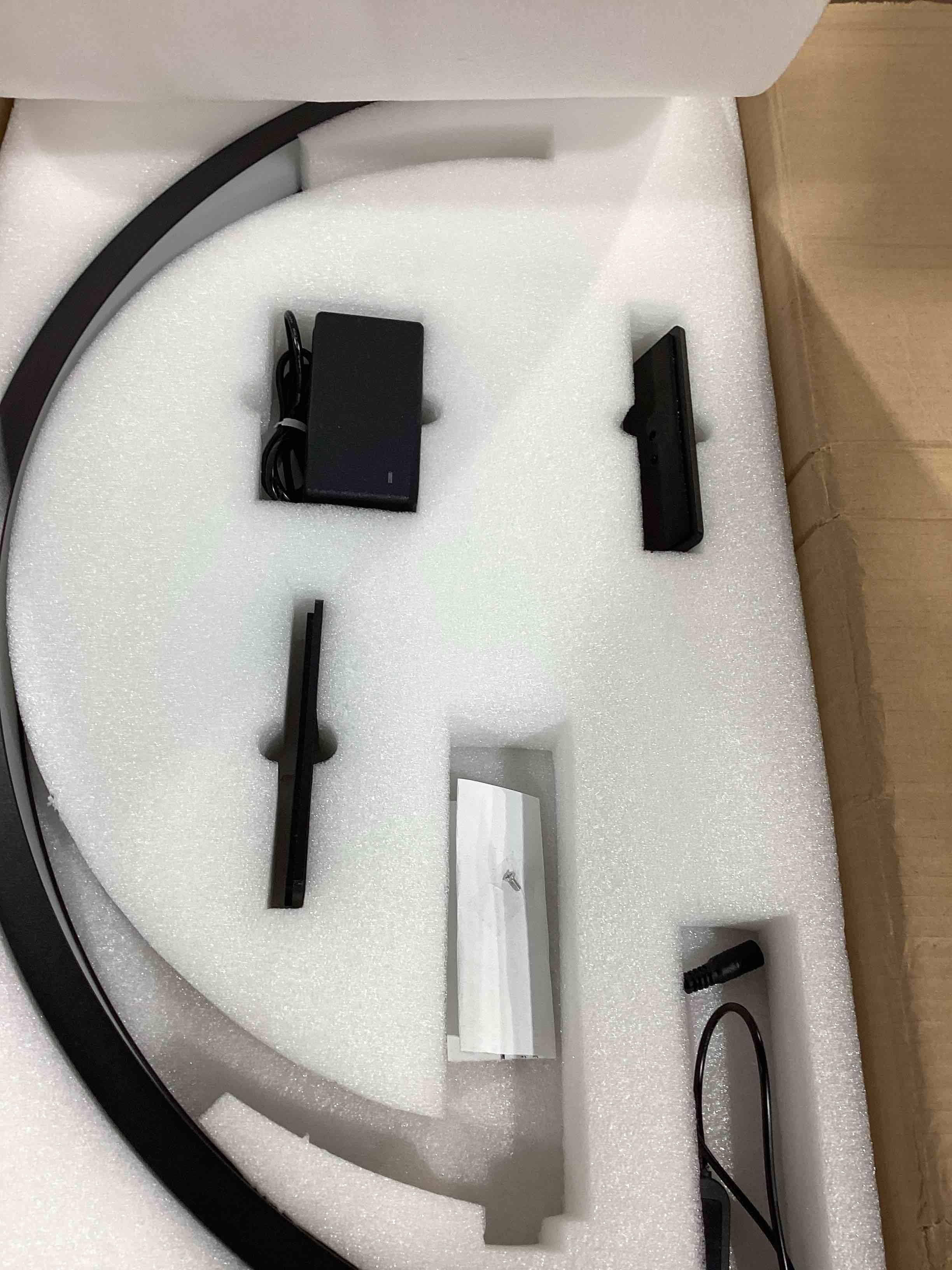 Condition photo showing New/Like New for kirkas 29inch large half moon light for nail tech, 456 leds 3 color modes infinitely knob arch nail light with screen and phone holder charging function, foldable lighted lamp for manicure,craft-black