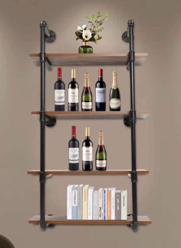 wall mounted bookcase 4-tier vintage open industrial tall shelf with hooks/rack(acorn)