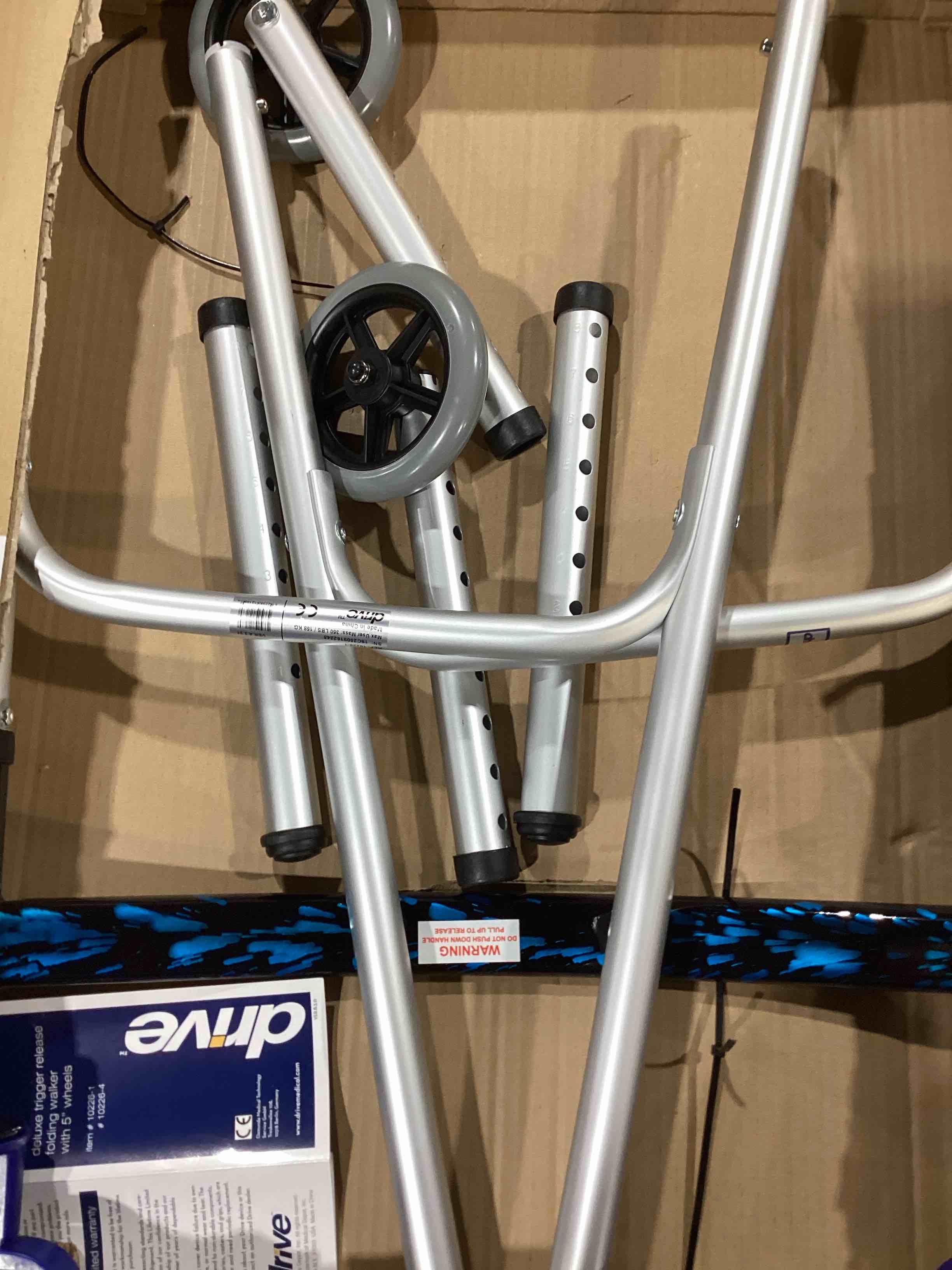 Condition photo showing New/Like New for drive medical 10226-1 trigger release folding walker, brushed steel