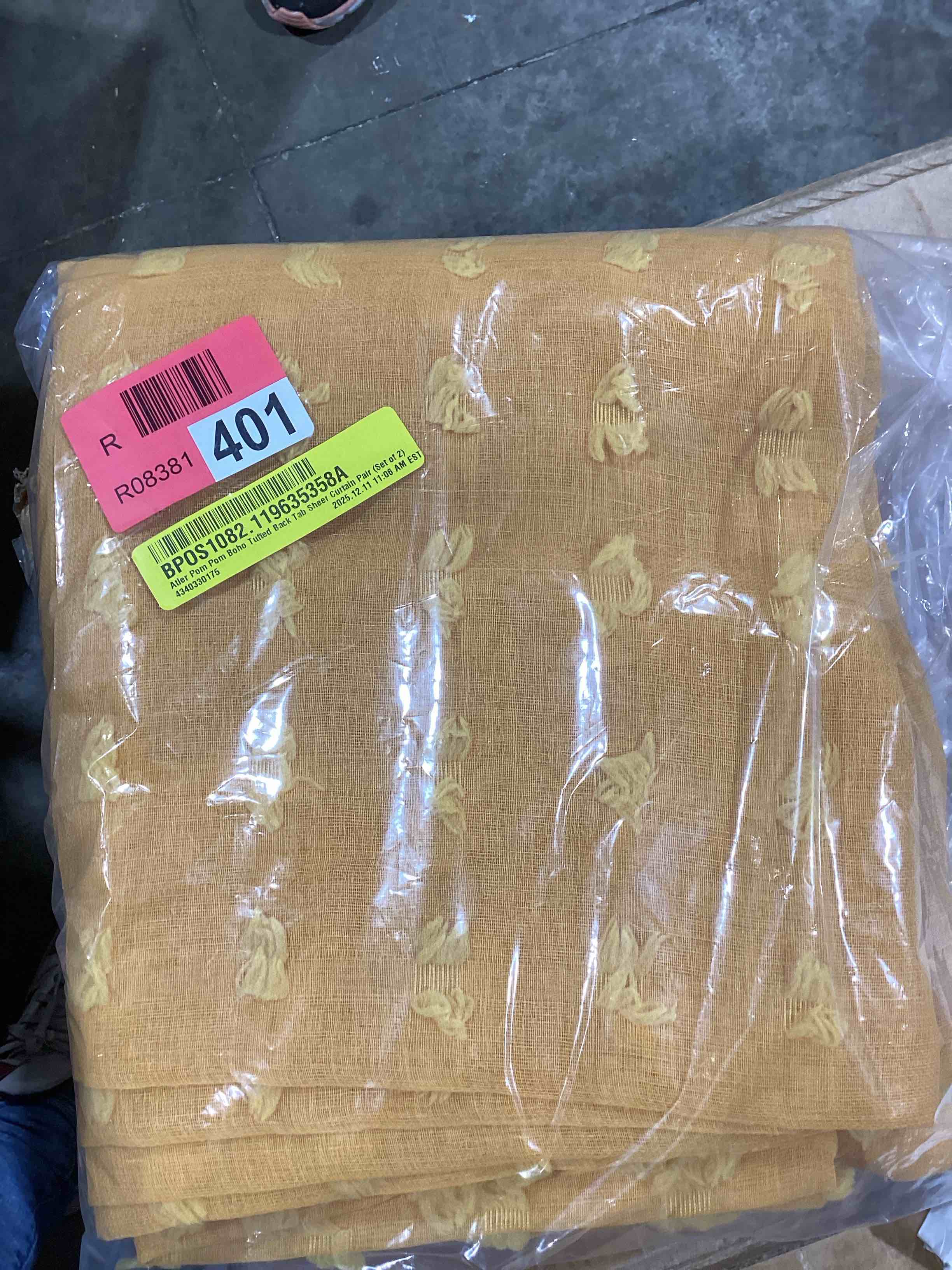 Condition photo showing New/Like New for mustard yellow sheer curtains 84 inch length 2 panels for spring living dining room bedroom boho farmhouse gold semi sheer pom poms tufted curtain 84 inches long for nursery girls kids room back tab