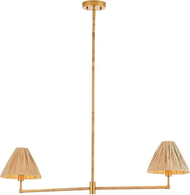 38“ boho hand woven rattan pendant light 2 lights rustic farmhouse coastal chandelier for kitchen island living room dining room, ul listed color white  similar to the photo 