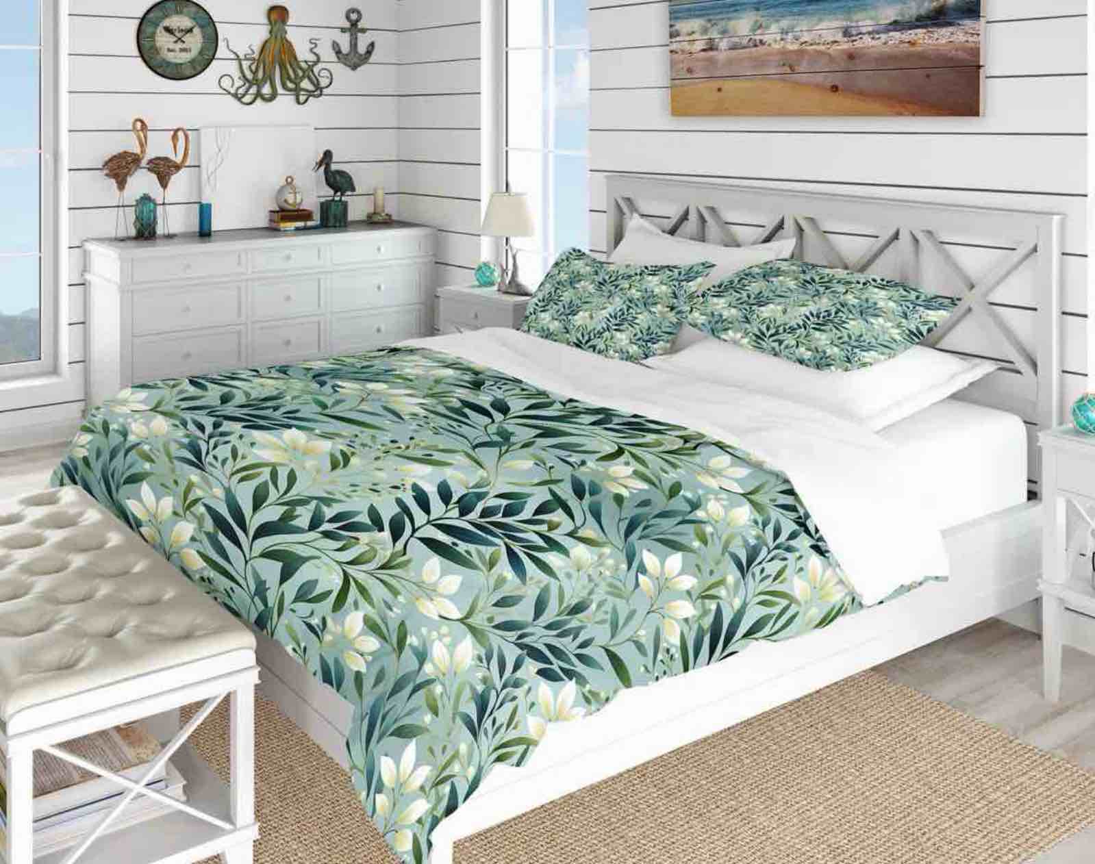 tropical duvet cover set - oceanic foliage botanical pattern i