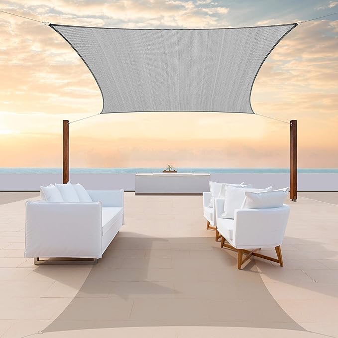 ColourTree 8' x 12' Grey Rectangle Sun Shade Sail Canopy Awning Shelter Fabric Cloth Screen - UV Block UV Resistant Heavy Duty Commercial Grade - Outdoor Patio Carport - (We Make Custom Size)