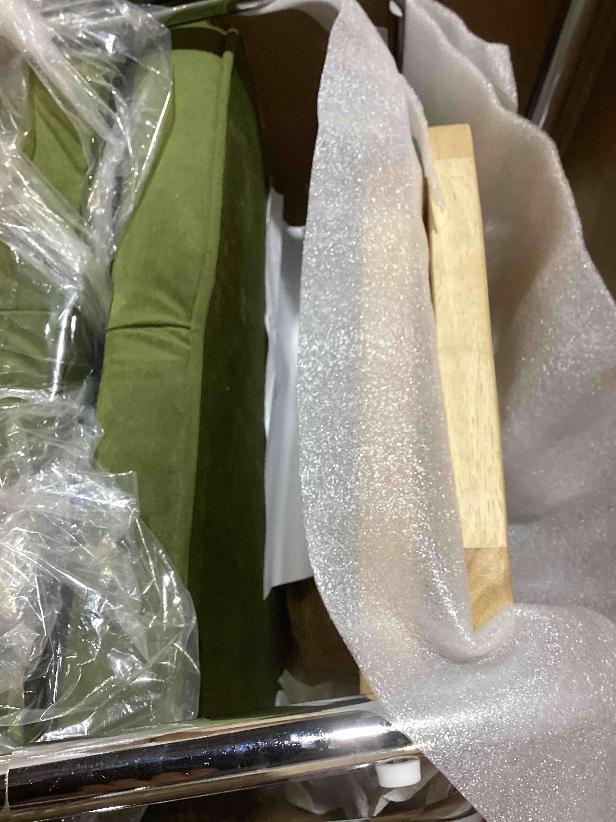 Condition photo showing New/Like New for id century medern dining chairs set of 2, velvet upholstered with green velvet