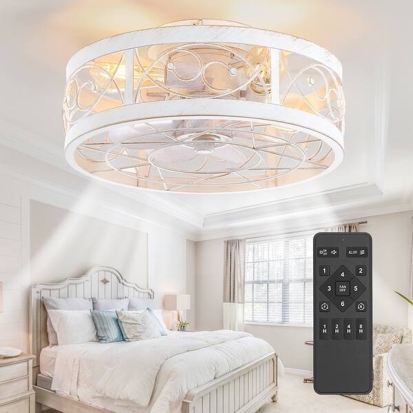 kretzmer 16.5" flush mount caged ceiling fan with light and remote