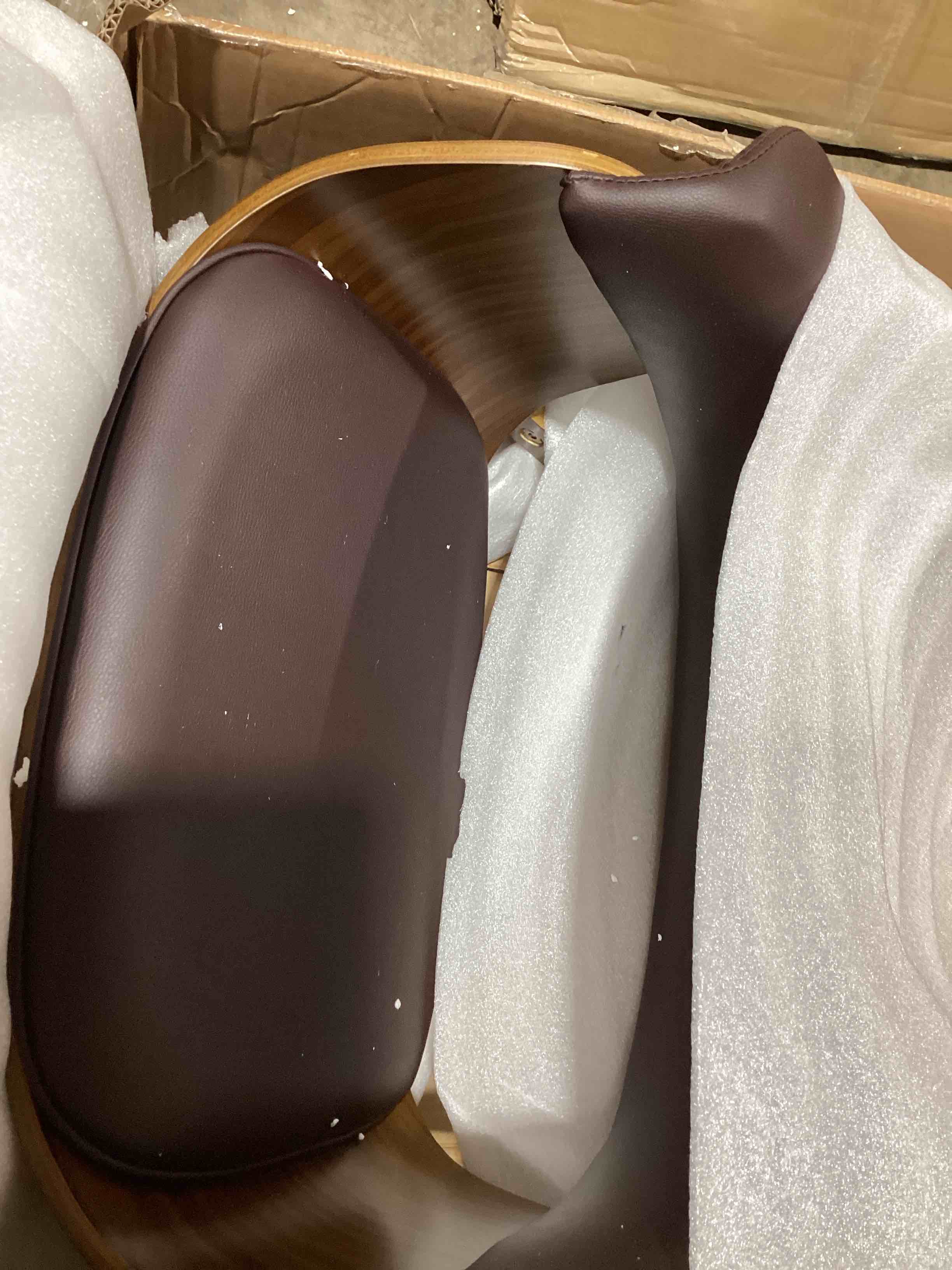 Condition photo showing Good Condition for armen living adalyn faux leather and wood dining room accent chair,  brown 19d x 25w x 30h in
