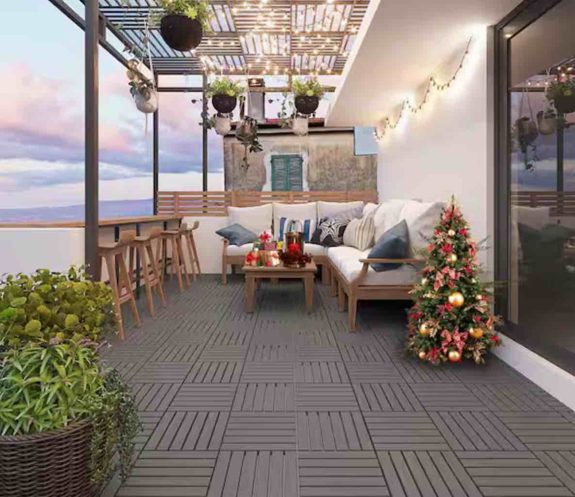 20 pcs interlocking deck tiles checker pattern, 12" x 12"