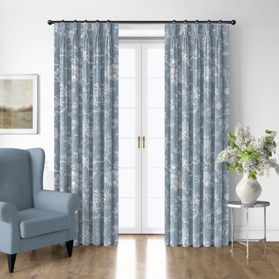  Elwood Cornflower Cotton Pinch Pleat Drapery   panel 