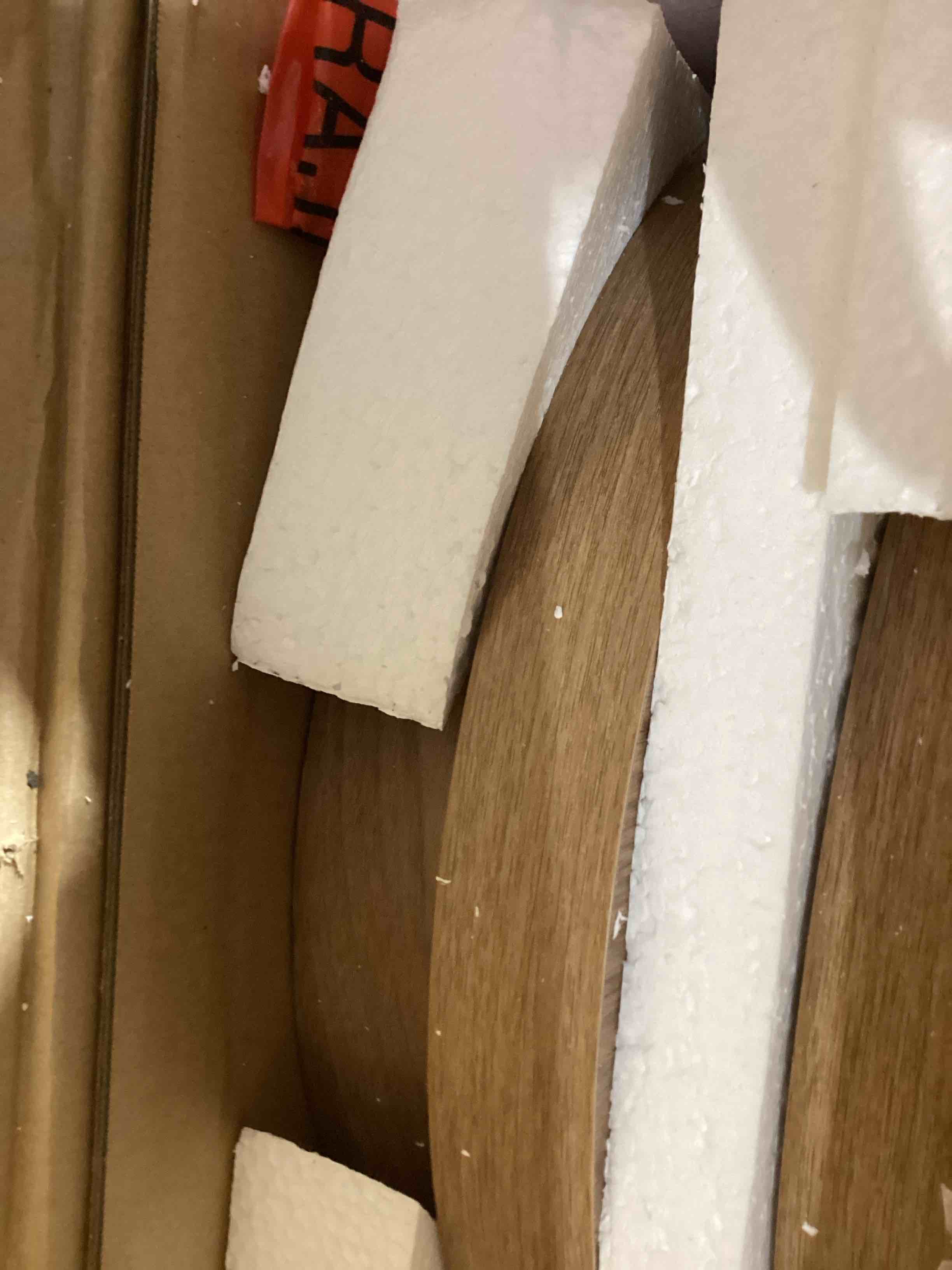 Condition photo showing New/Like New for belleze 67" fluted tv stand, curved entertainment center with sliding tambour doors, media console table for tv up to 75" for living room (camel)