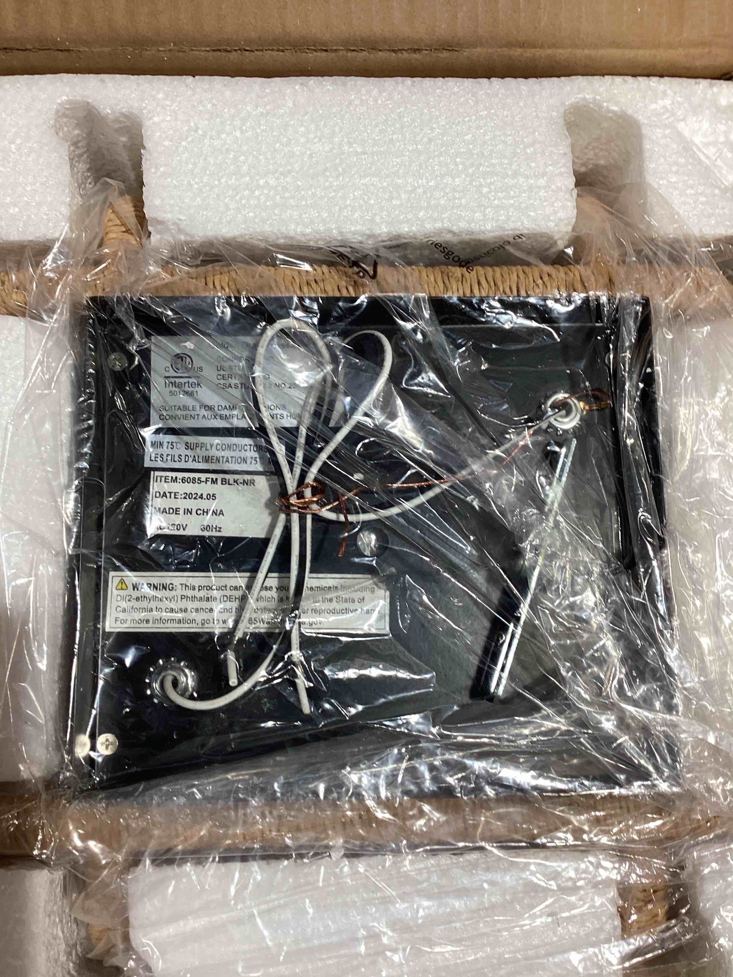 Condition photo showing New/Like New for camden 2-light flush mount in matte black with natural raphia rope