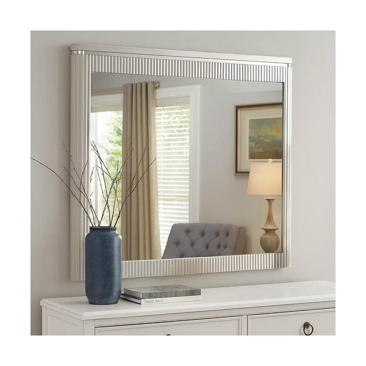 Royal Hampton Dresser Mirror, Rectangular  Reeded Wood, Milk Coffee, 38x40