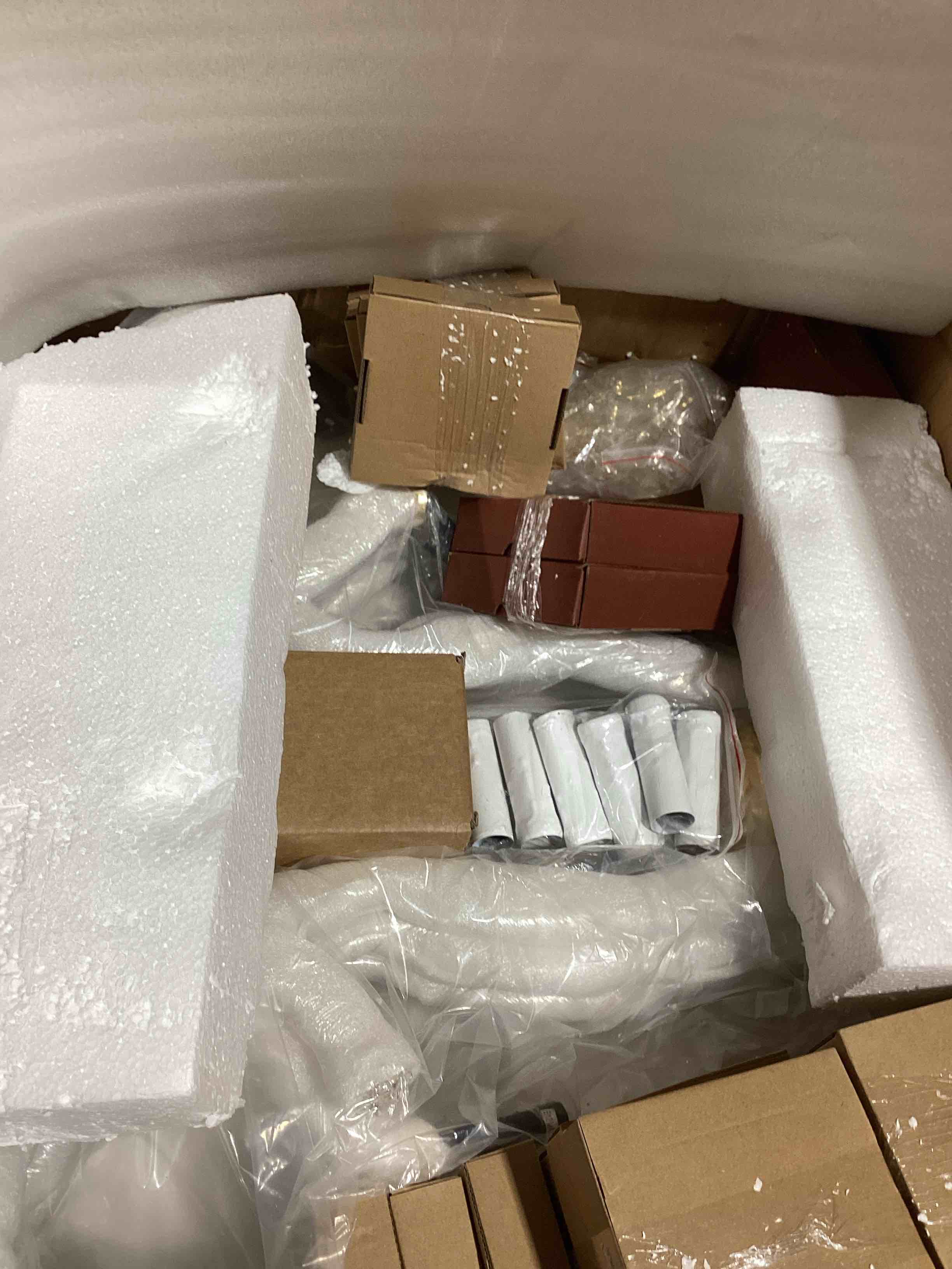 Condition photo showing New/Like New for elegant lighting theresa collection 9-light hanging fixture royal cut golden teak with gold finish